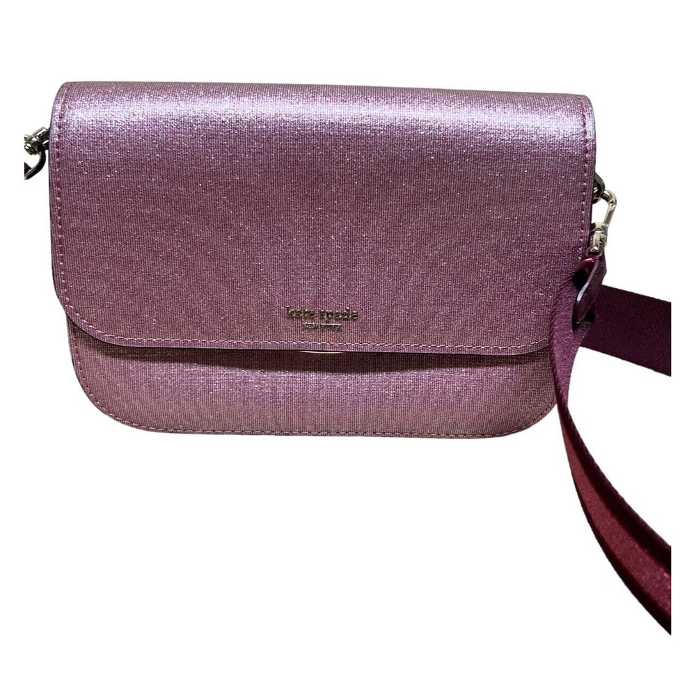 Kate Spade Buddie Glitter Striped Leather Medium Pink Shoulder Bag